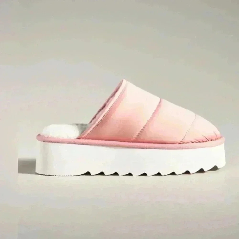 Anthropologie Maeve pink puffy platform slippers size 8/9